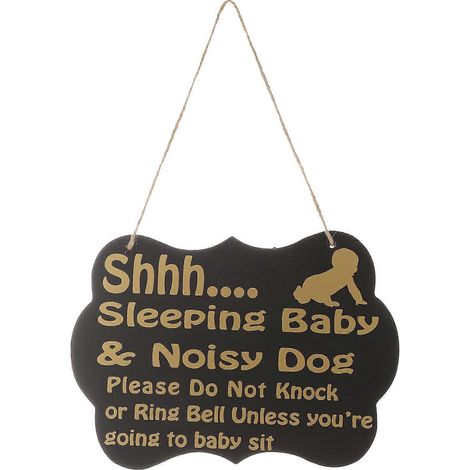Panneau de porte « Chut, bébé qui dort » - Ne pas déranger - Panneau décoratif en bois à suspendre dans la chambre de bébé - Ne pas frapper ni sonner - Panneau à suspendre pour bébé qui dort (noir)-Bl (1/4)