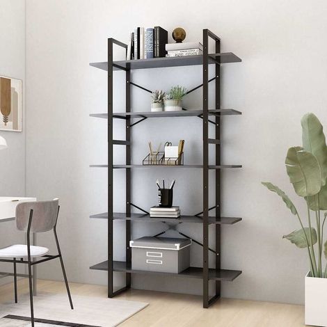 vidaXL Bibliothèque à 5 niveaux Gris 100x30x175 cm Bois d'ingénierie (1/5)