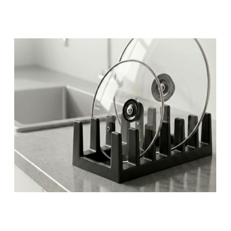 Fixateur pour couvercle et assiette – boîte de rangement verticale en plastique noir – dimensions 28 x 15 x 9 cm – Rangement efficace dans la cuisine (1/5)