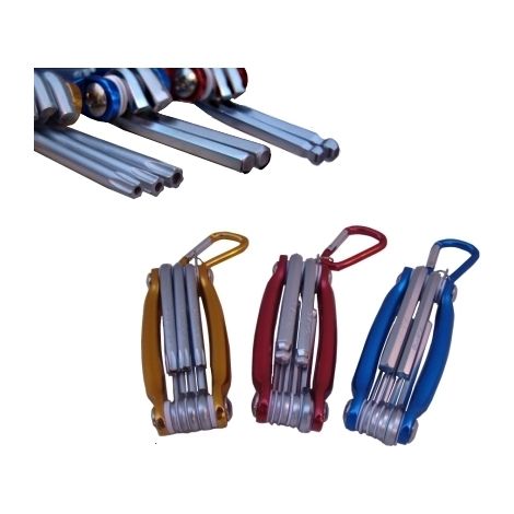 Chiavini pieghevoli torx forati - esagonali - sferici/ball point con portachiave 3 set 7 pezzi