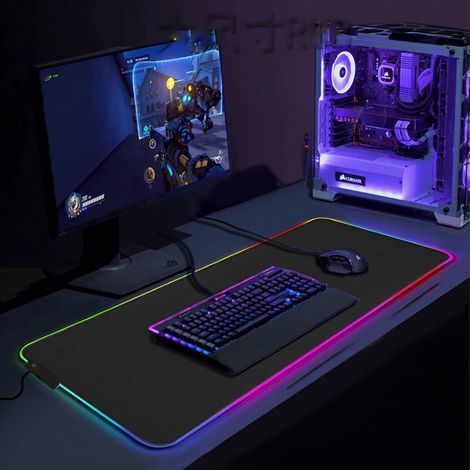 Trintion RGB Gaming Mouse Mat 900×400×4mm Thick Extended Gaming Mouse and Keyboard Mat Pad with Non-Slip Rubber Base with 7 Light Modes Luminous LED Mouse Pad for Computer Gamer Black (1/5)