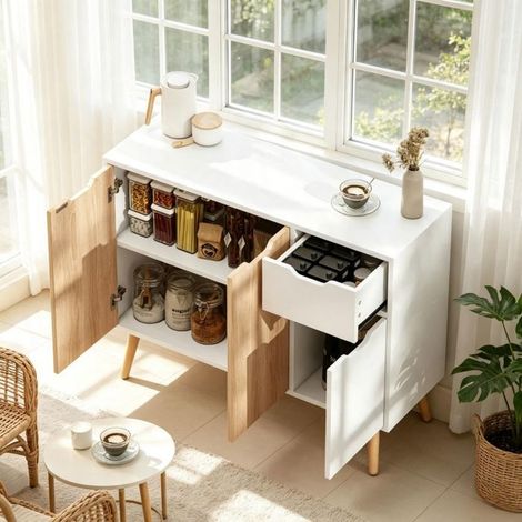 Buffet à tiroirs et portes Commode design scandinave rangement d'entrée (1/4)