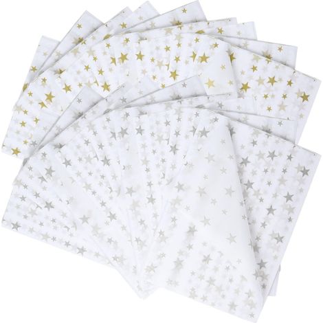 Papier De Cadeau - Papier À Emballer 50 X 70 Cm - Motif Étoile Et Flocon De Neige - Or Et Argent - 20 Feuilles (1/5)