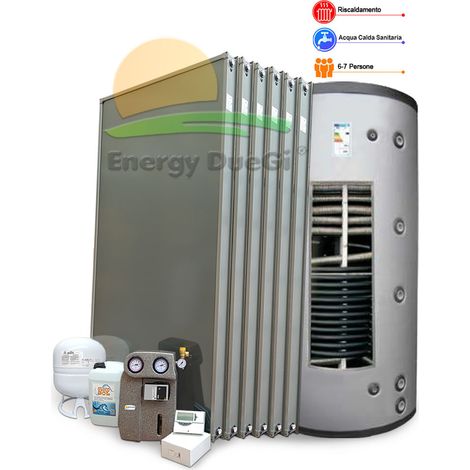 Kit impianto solare termico per stoccaggio di Acqua da Riscaldamento e produzione ACS, 6-7 persone, termoaccumulo combinato 1000 litri, EFMAX