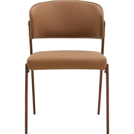Set di 2 sedie da pranzo moderne imbottite in similpelle marrone con struttura in metallo (1/5)