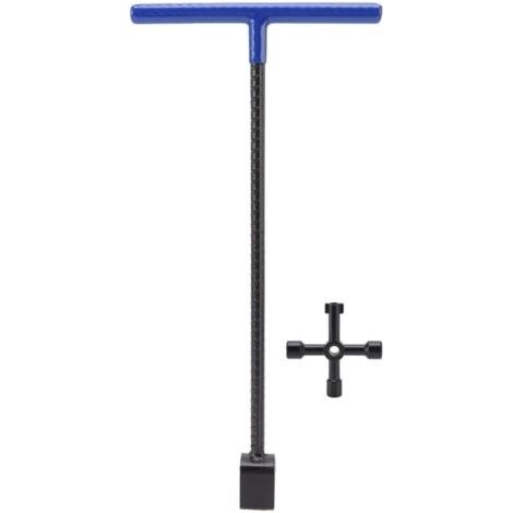 Clé de compteur d'eau en acier, clé multifonction à poignée en T, clé de bordure avec outil utilitaire à 4 voies pour vannes et robinets bleu (1/5)
