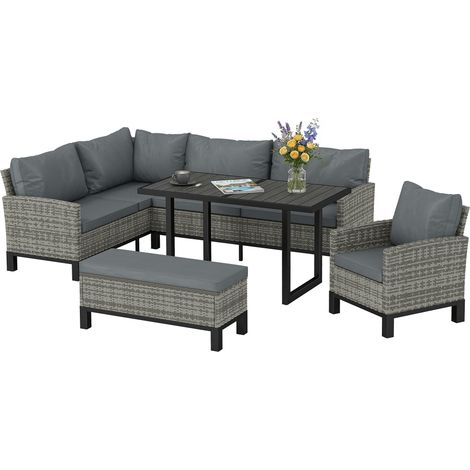 Outsunny Rattan Garden Furniture Sofa Set, Outdoor Dining Set for 9, Grey (1/5)