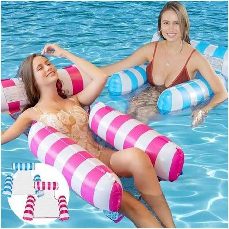 2Pcs Flottant Hamac Gonflable. 4-en-1 Hamac Gonflable Piscine. Flottant de Inclinable Flotteur d'eau avec Pompe à Air Manuelle (1/4)