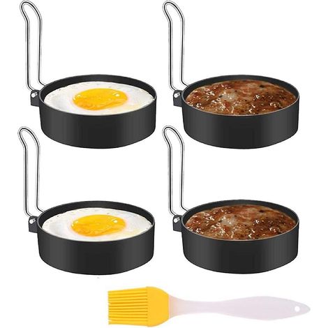 4 cercles à œufs antiadhésifs pour la cuisson d'œufs au plat, crêpes, Mcmuffins, omelettes, crumpets, Di Man Jia (lot de 4). (1/5)