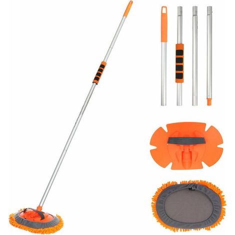 Brosse télescopique multifonctionnelle pour le lavage de voiture, balai de 157 cm de long avec manche en microfibre chenille et poignée rotative pour voiture et camping-car. (1/4)