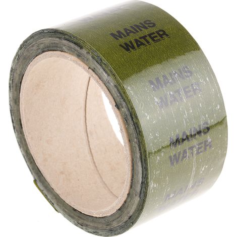 Ruban de marquage pour tuyaux Vert, Texte: Mains Water PP, Vinyle, largeur 50mm x Longueur 33m ( Prix pour Bobine de 33 Mètres )