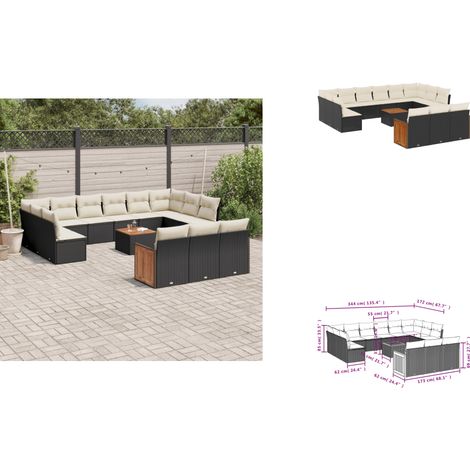 Salon de jardin avec coussins 14 pcs noir résine tressée - Ensemble Salon De Jardin - Meuble Extérieur - Jardin Design - Mobilier De Jardin - Chaise Lounge (1/3)