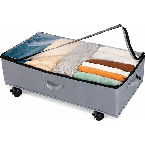Coffre de rangement sous lit à roulettes, grande capacité, pliable, en tissu Oxford noir, housse grise portable avec poulie, 1 pièce (1/5)