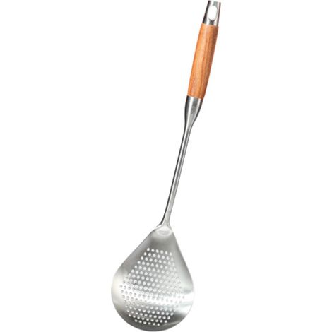 Passoire en inox avec manche long en bois pour pot, écumoire, cuillère à soupe, tamis de cuisine, ustensile de table (1/5)