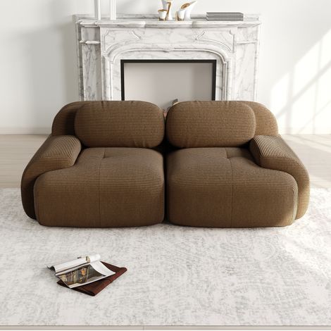 Divano modulare 208x103x70 cm in tessuto, marrone, senza montaggio, per soggiorno – MEUBLIV (1/5)