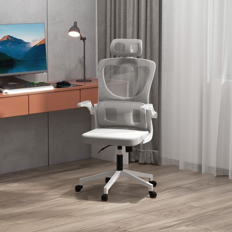 Silla de oficina, regulable en altura y reposacabezas, soporta hasta 120 kg, 60x59x114-122 cm, color gris.