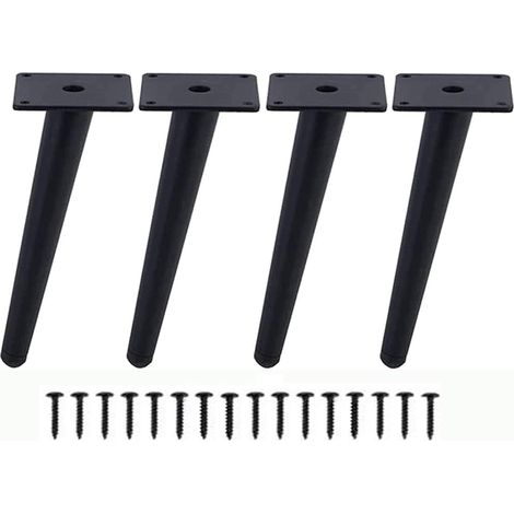 Pieds De Meuble En Métal Obliques - Hauteur 25cm Coniques Pour Canapé Table Armoire - Lot De 4 Noirs (1/5)