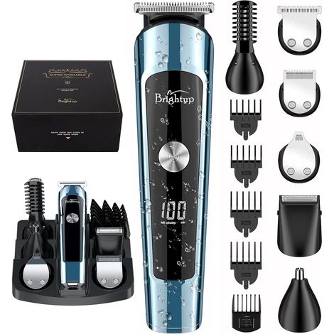 Tondeuse à barbe pour hommes - Rasoir électrique et tondeuse sans fil, étanche IPX7, bleu