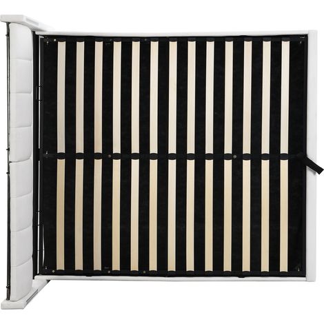 Cama tapizada 140 x 190 cm con almacenaje, LED, USB, cabecero regulable, PU blanco, MODENUIT (1/5)