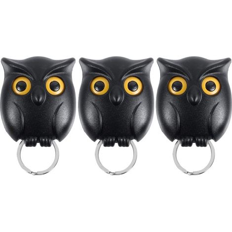 Lot de 3 crochets muraux porte-clés hibou magnétiques, coloris noir, rangement clés (1/5)