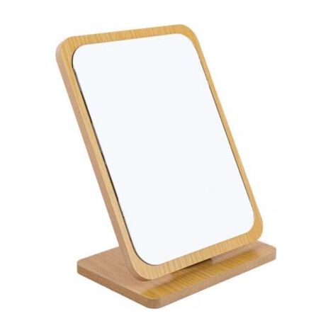 Miroir de maquillage pliable en bois (22 x 16 cm), petit miroir carré sur pied, miroir de maquillage portable (1/5)