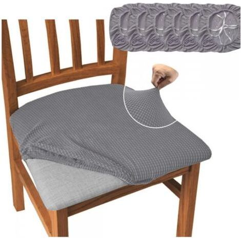 Set of 6 Light Gray Chair Seat Covers, Stretch Jacquard Chair Covers Removable Washable for Dining Room Kitchen Office Hotel-The (1/5)