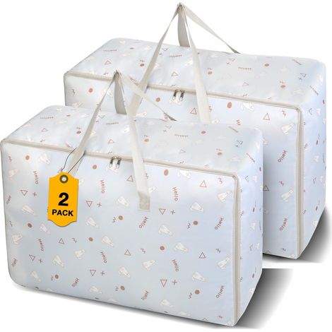 Sac de Rangement, Lot de 2 Sac Rangement Vêtements Grand, 105L Imperméable Housse Boîte Déménagement Pliable avec Fermeture éclair et Poignée Solides pour Organisation Sous Lit ou Voyage (1/5)