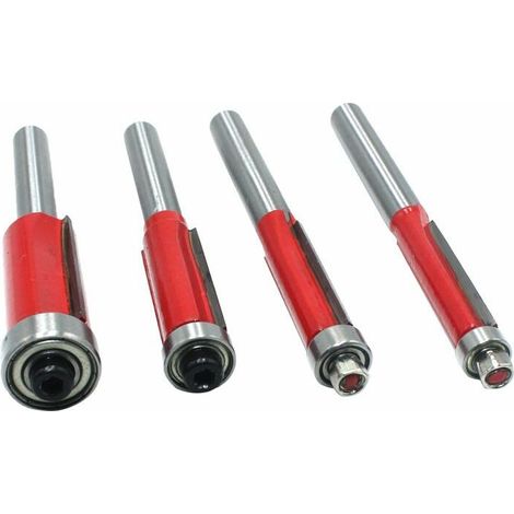 4-teiliges 1/4"-Profilfräser-Set für Heimwerker, bestehend aus Fräsern mit Kugellager, Schaftfräsern, Planfräsern und 1/4"-Griffen.