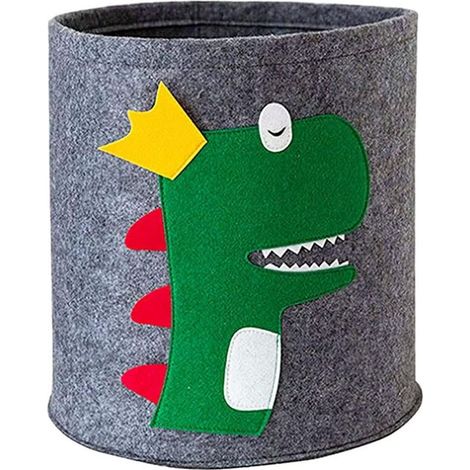 Panier à linge en feutre - Dinosaure, panier pour bébé, panier de rangement rond, pliable, pour le bureau, la chambre à coucher, les vêtements, les livres (1/5)