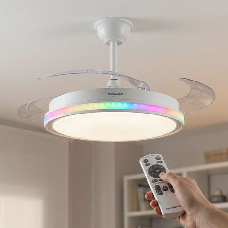 Ventilateur de plafond avec lumière LED RGB, 4 pales rétractables et télécommande InnovaGoods (1/5)