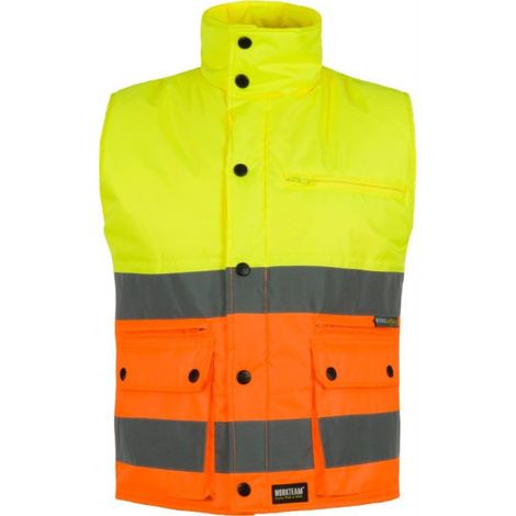 Chaleco Fluor de cuello alto alargado WORKTEAM S4063 en tejido Oxford XXL Amarillo A.V.+ Naranja A.V.