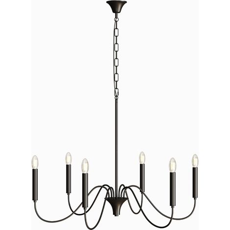 Suspension Métallique Style Chandelier Noir Mat – 6 Bras - Lumella Noir