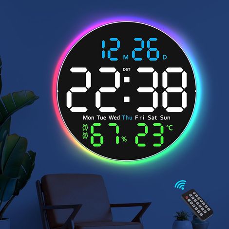 Reloj de pared digital, reloj con calendario digital LED, indicador de temperatura, temporizador, temporizador de cuenta regresiva, fecha y 2 alarmas. (1/5)