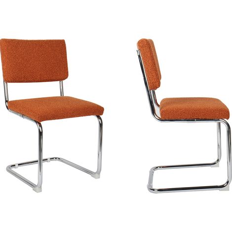 Homifab – Lot de 2 chaises en tissu bouclé rouille – Structure métal chromé – Assise 49cm – Confort moderne pour salle à manger ou bureau (1/5)