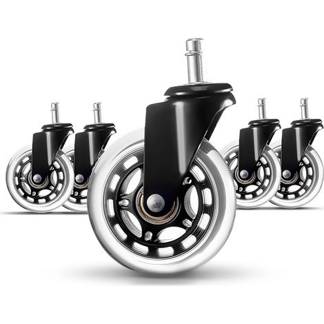 Youyijia Bürostuhl Rollen 5er Set Bürostuhl Räder Ersatzrollen für Teppich und Parkettböden Strapazierfähige Bürostuhlrollen Ersetzen Bodenschutzmatten 11 x 22 mm Schwarz (1/5)