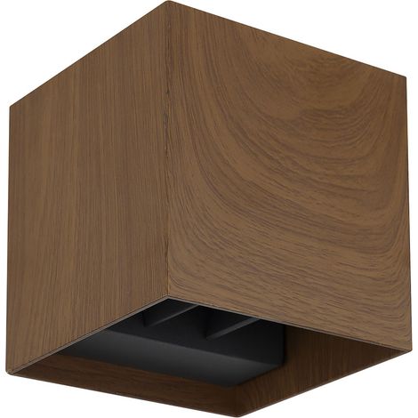 Lampada da parete lampada da esterno marrone faretto da parete casa moderna applique da parete Faretto up & down LED effetto legno, alluminio, 2x LED 3W 290lm 3000K bianco caldo, LxLxA 10x10x10 cm