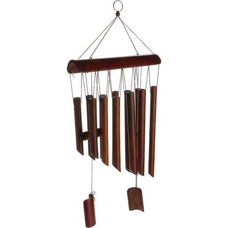 Carillon à Vent en Bambou Couleur de Bois Décoration pour Cour Jardin en Plein Air