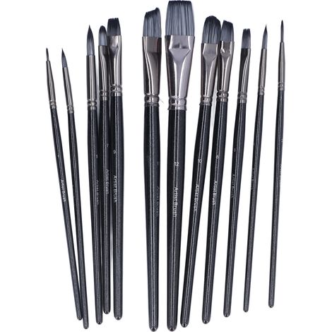 12Pcs Nylon Paintbrush Circular Elasticity Good Water Absorption Wooden Penholder Art Supplies (1/5)