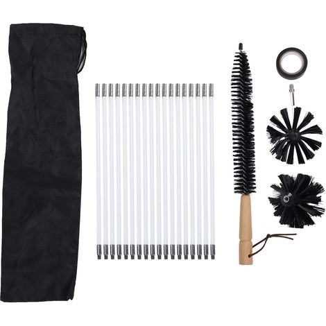 Kit de Nettoyage d'évent, Ensemble de brosses de cheminée de 24 Pieds, Brosse de Nettoyage de cheminée Pliable à 45 ° avec 18 tiges Flexibles, Brosse à Manche en Bois pour (1/5)