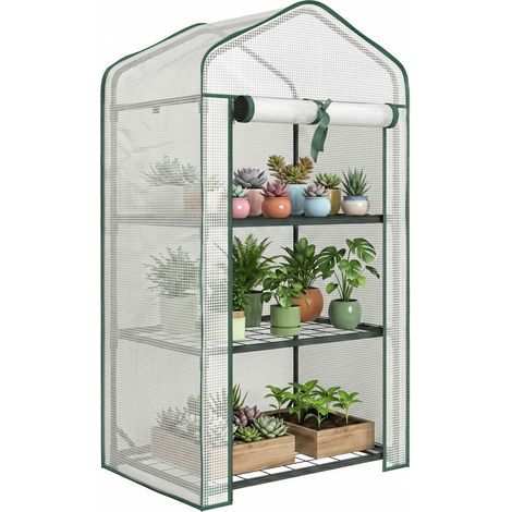 Serra da giardino scaffale 3 livelli dim. 59L x 39P x 127A cm metallo verniciato a polvere Verde PE alta densità 140g/m² Bianco (1/5)
