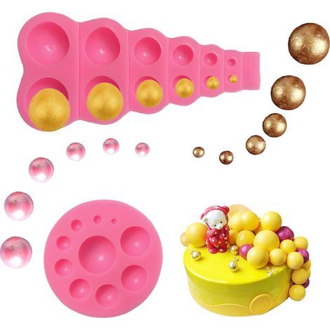 Lot de 2 moules à fondant en silicone pour perles et perles - Moule en silicone - Forme demi-sphérique - Moule à fondant - Pour gâteaux, chocolats, bonbons (1/5)