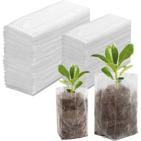 100 bolsas para plantas, bolsas para el cultivo de plántulas, bolsas biodegradables no tejidas, bolsas para viveros, bolsas de tela degradables para plántulas y plantas (15 x 23 cm + 20 x 28 cm) (1/5)