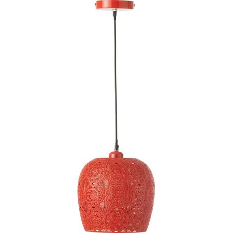 Suspension design métal rouge ajouré pour salon élégant - Rouge ajouré métallisé (1/5)