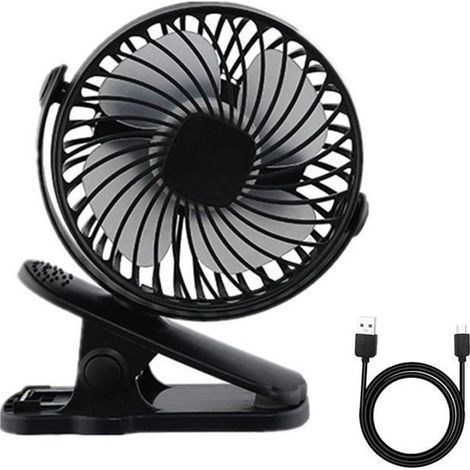 Leiser Clip-Ventilator, USB-aufladbar, 360° drehbar, ideal für Kinderwagen und Camping (1/4)