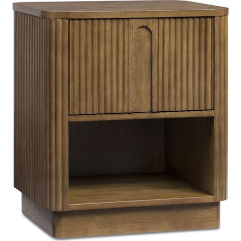 Teamson Home Reeded Bedside Table with Open Shelf and Push-Open Drawer, Modern Wooden Bedroom Storage Furniture, Tan Finish (1/5)
