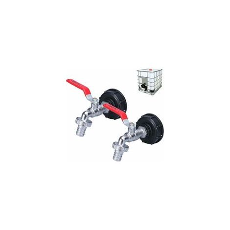 Robinet Cuve 1000L Robinet Recuperateur Eau De Pluie 2 pieces, Adaptateur De Réservoir d'eau IBC 1/2" Double Robinet en laiton en Fabriqué en PP Filetage Gros 60 MM (1/2)