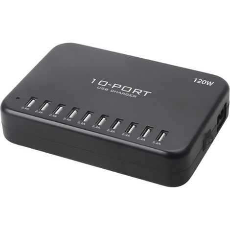 LVSUN 120W Smart 10-Port USB Ladestation 120 W 10x USB-A  Schwarz Innenbereich (1/5)