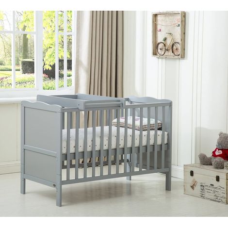 MCC Wooden Baby Cot Bed Orlando Top Changer &Aloe Vera Water repellent Mattress GREY (1/5)