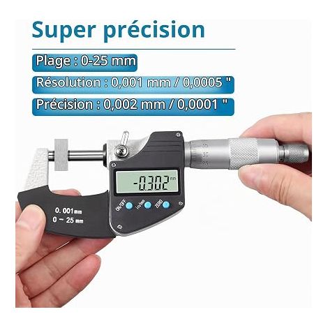 AUTOUTLET 0-25mm 0.01mm 0.01mm 0.01mm Multifunction LCD Digital Micrometer Digital Display and Scale Reading 2 in 1 with Auto Off Function and Data Hold (1/4)