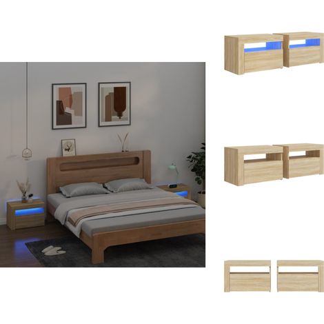 Tables de chevet 2 pcs avec LED Chêne Sonoma 60x35x40 cm - Table De Chevet - Meuble De Chambre - Meubles De Salon - Éclairage Led - Luminaire (1/5)